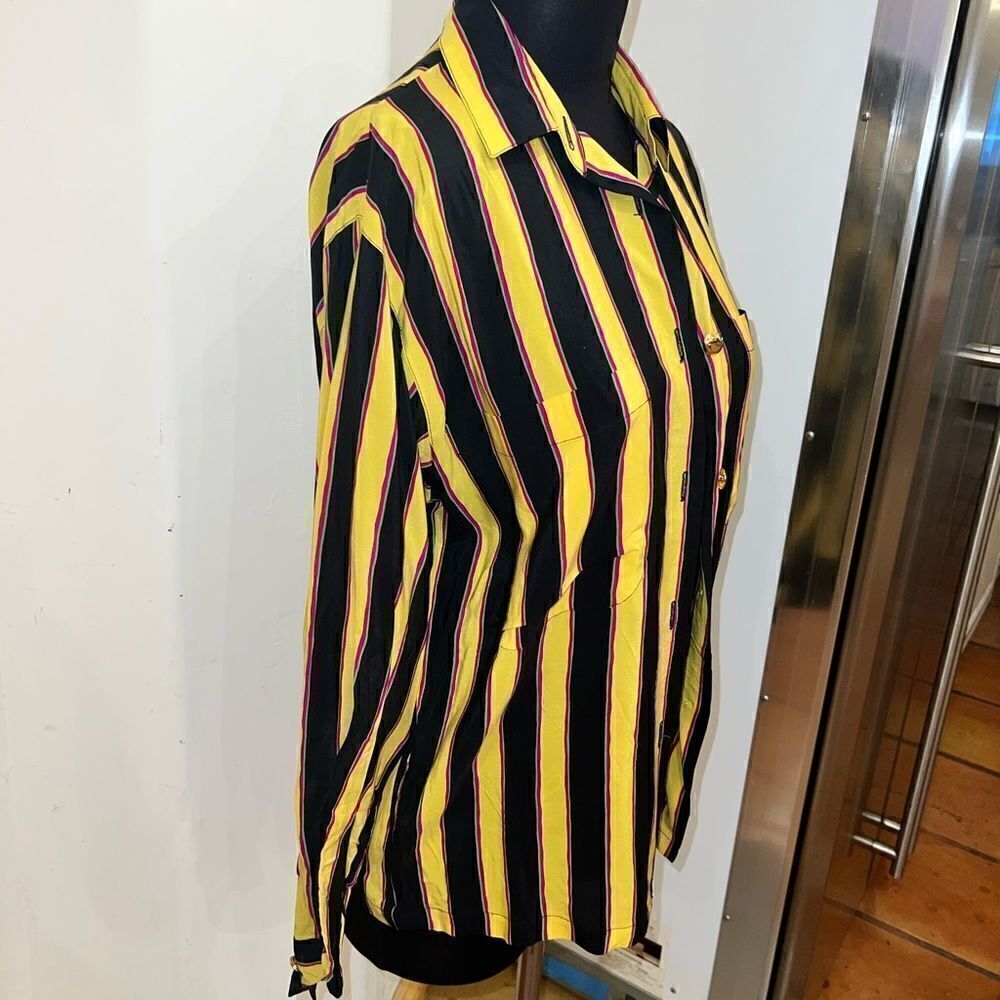Made in Italy 100% silk womens top button down striped colors USA size 8